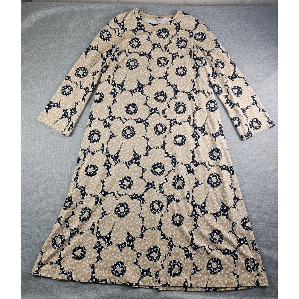 Marimekko Tienoo Unikot floral dress Womens Xs 3/4 Sleeve Jersey Al Line Relaxed